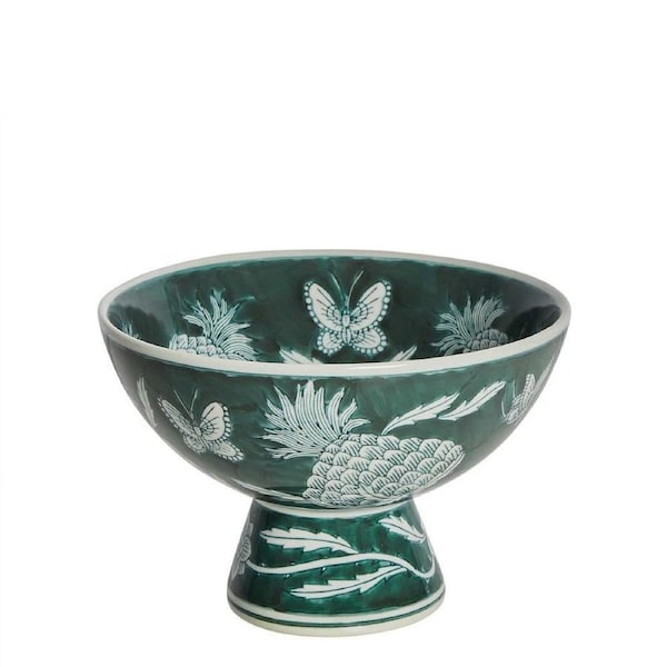 Belle Thistle Decorative Porcelain Bowl Tabletop Home Decor 23x16cm Round Green