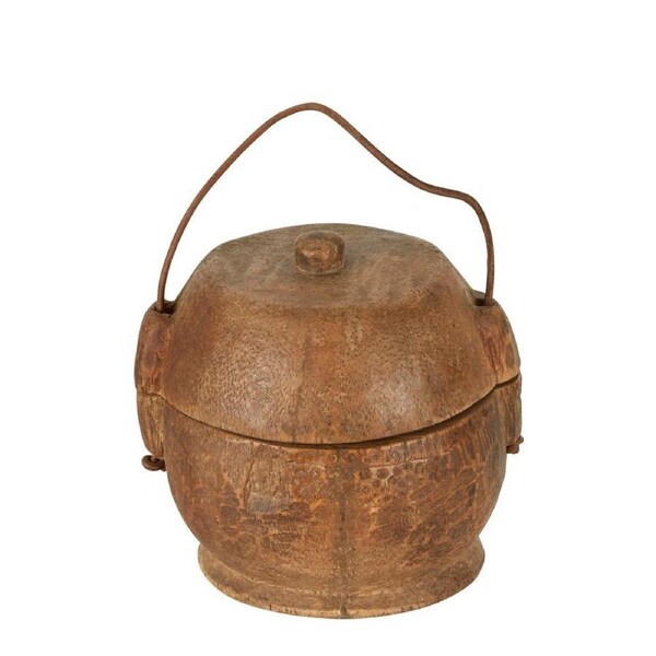 Belle Yunnan Coconut Wood 100 Year Container Decor w/ Handle Small 21cm Natural