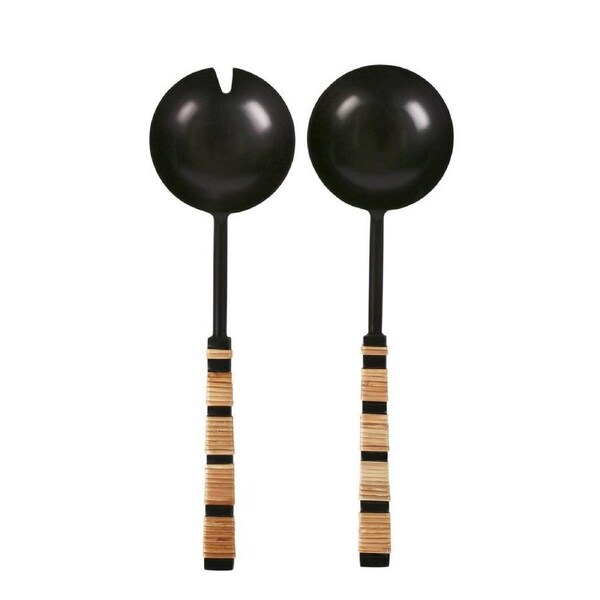 2pc Belle Plantation Stainless Steel Salad Server 26cm Spoon/Fork Black/Natural