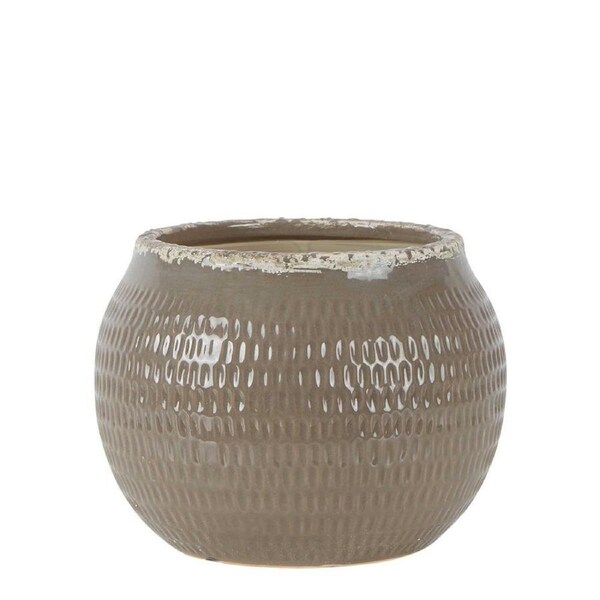 Belle Montreal Distressed Ceramic Pot Planter 23.5cm Plant Container Decor Taupe