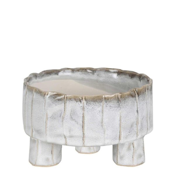 Belle Marimo 19cm Stoneware Mini Planter Shallow Home Decor Display Round Grey