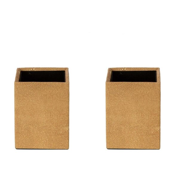 2x Belle Hunter Brush Box Organiser Holder Stationery Storage Square 12cm Ochre