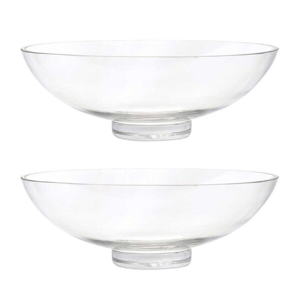 2x Belle Jia Glass Fruit Bowl Container Tabletop Decor Small Round 28cm Clear