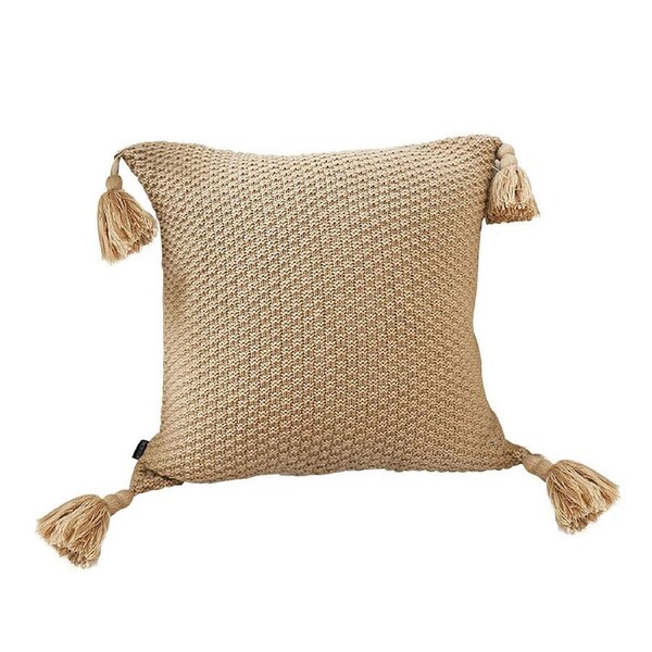 SOGA 50CM Light Brown Pillow with Tassel Accents Rizzy Transitional Cover Throw Pillow