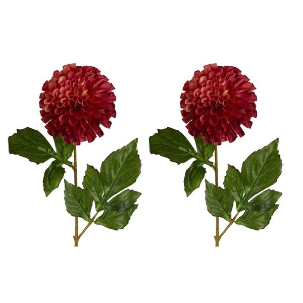 2x Belle Pompom Ball Dahlia Stem 62cm Artificial/Fake Faux Plant Decor Burgundy