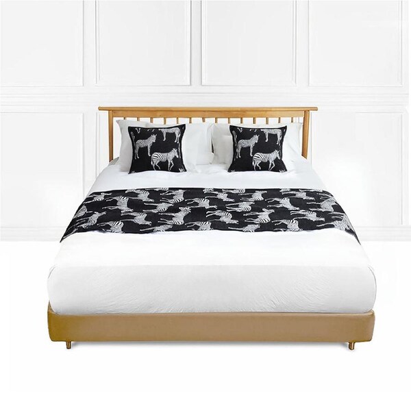 SOGA 1.8m Bed Light Luxury Black Zebra Vintage Bed Scarf Runner Bedding Tail Pad Flag For Home Hotel Set of 3