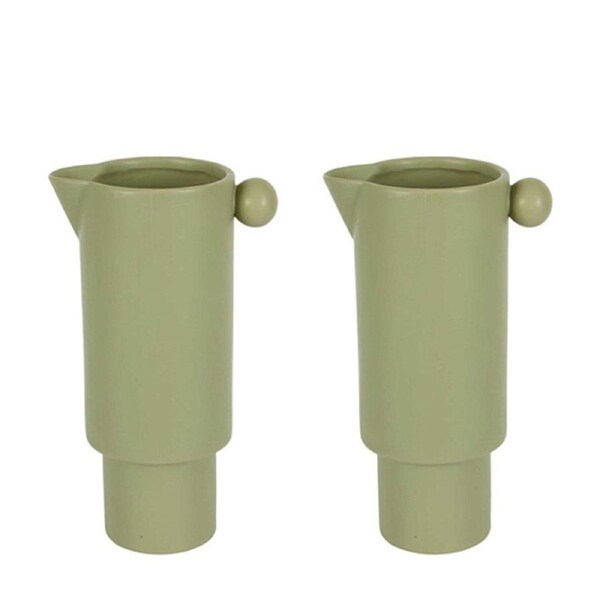 2x Belle Freyja Stoneware Jug Flower Vase Decor Small 21cm Tabletop Accent Green