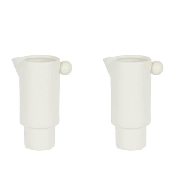 2x Belle Freyja Stoneware Jug Flower Vase Decor Small 21cm Tabletop Accent White