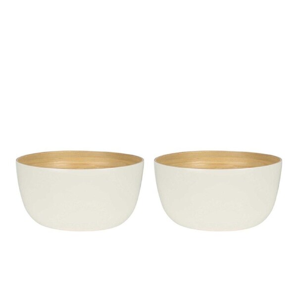 2x Belle Blana Deep Bamboo 29cm Noodle Serving Food Bowl Round Tableware White