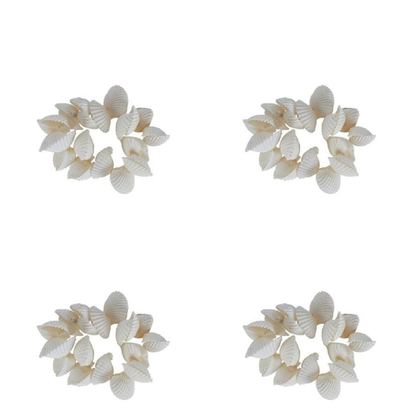 4x Belle Mandalay Shell/Elastic Napkin Ring Holder Storage Organiser 6cm White