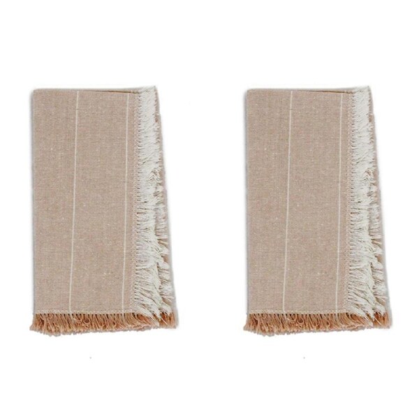 2x 4pc Belle Wild Stripe Chambray Napkin Cloth Set 40x40cm Reusable Square ALMND