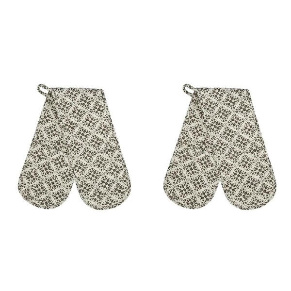 2x Belle Cyra Lace Print Double CTTN Oven Glove 90x18cm Kitchen Baking Mitt GRY