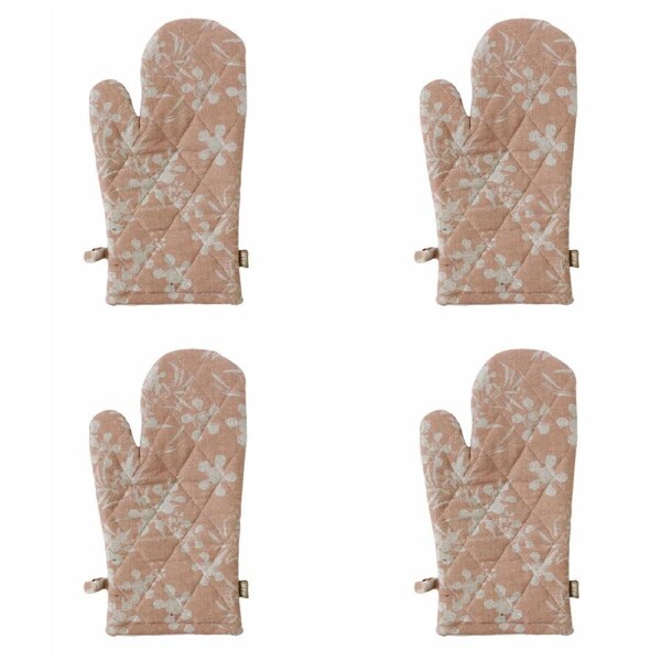 4x Belle Myrtle Chambray Oven Glove 32x18cm Kitchen Cooking Mitt Pot Holder Clay