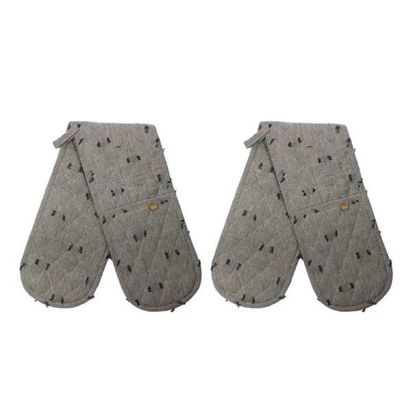 2x Belle Tuft CTTN Double Oven Glove 90x18cm Cooking Mitt Pot Holder Dark Slate