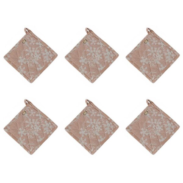 6x Belle Myrtle Kitchen Chambray Pot/Pan Holder/Trivet Mat 20x20cm Square Clay