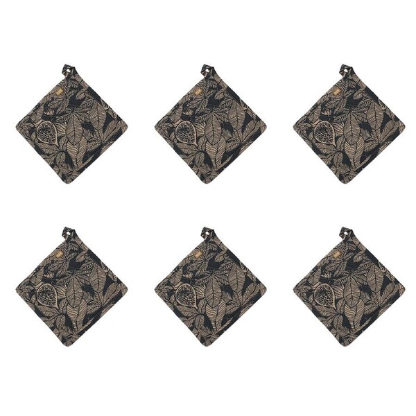 6x Belle Fig Tree Kitchen Cotton Pot/Pan Holder/Trivet 20x20cm Square Dark Slate