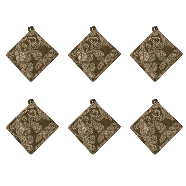 6x Belle Fig Tree Kitchen Cotton Pot/Pan Holder/Trivet 20x20cm Square Burnt OLVE