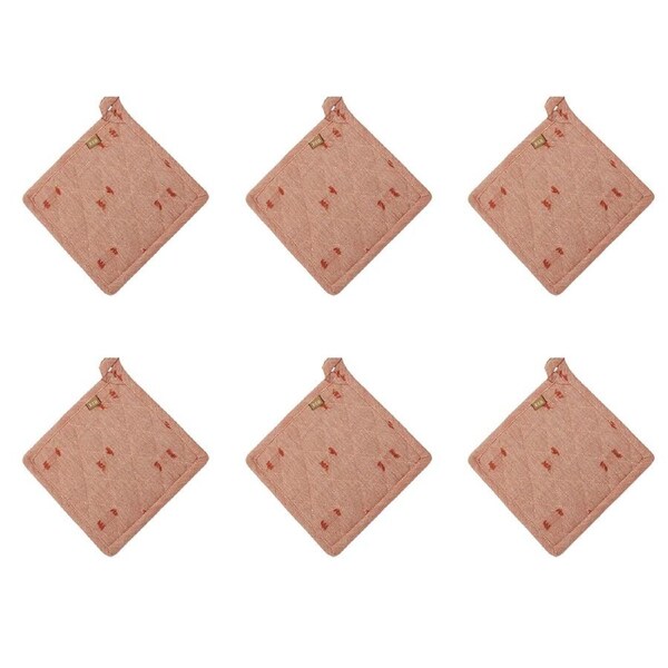 6x Belle Tuft Kitchen Cotton Pot/Pan Holder/Trivet Mat 20x20cm Square Rose Dawn