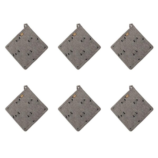 6x Belle Tuft Kitchen Cotton Pot/Pan Holder/Trivet Mat 20x20cm Square Dark Slate