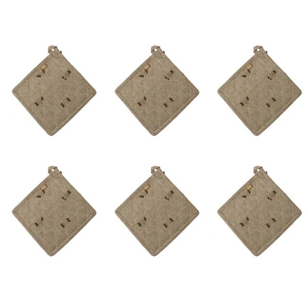 6x Belle Tuft Kitchen Cotton Pot/Pan Holder/Trivet Mat 20x20cm Square Burnt OLVE