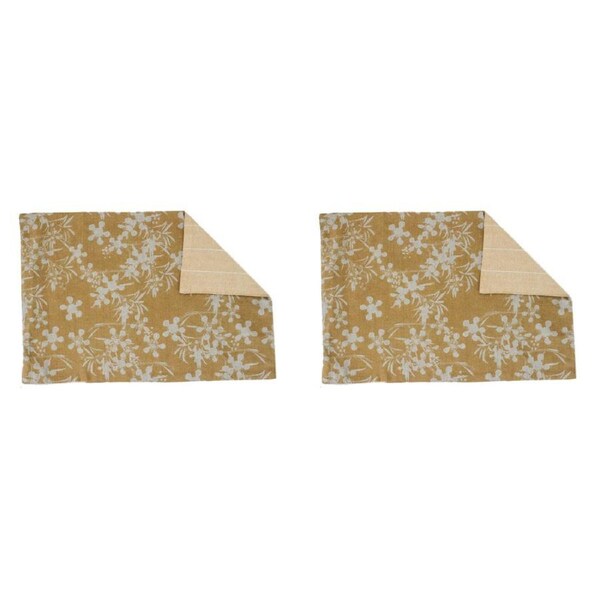 2x 4pc Belle Myrtle Chambray Placemat Set 48x33cm Rect Table Protector Mat Honey