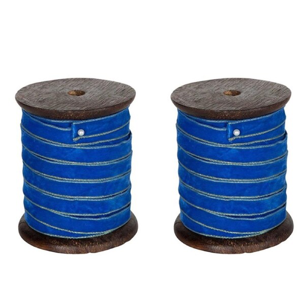 2x Belle Luxe Gold Edge 10m Ribbon Roll Art/Craft Stationery/Gift Wrapping Blue