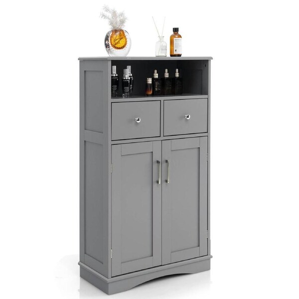 Giantex Bathroom Storage Cabinet Home Office Floor Cabinet w/Adjustable Shelves Hallway Cupboard Grey