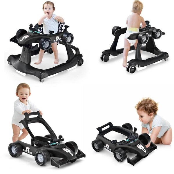 Babyjoy 4-in-1 Baby Walker Folding Activity Car Toddler Push Car Adjustable Height & Speed w/Music Box Black
