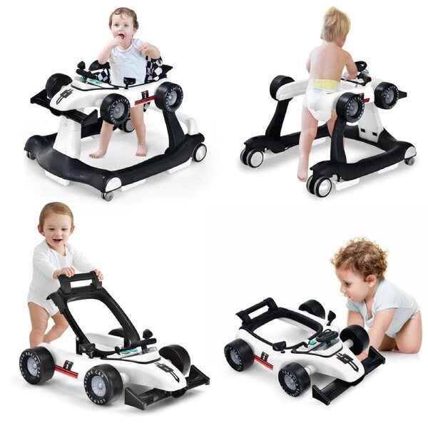 Babyjoy 4-in-1 Baby Walker Folding Activity Car Toddler Push Car Adjustable Height & Speed w/Music Box White