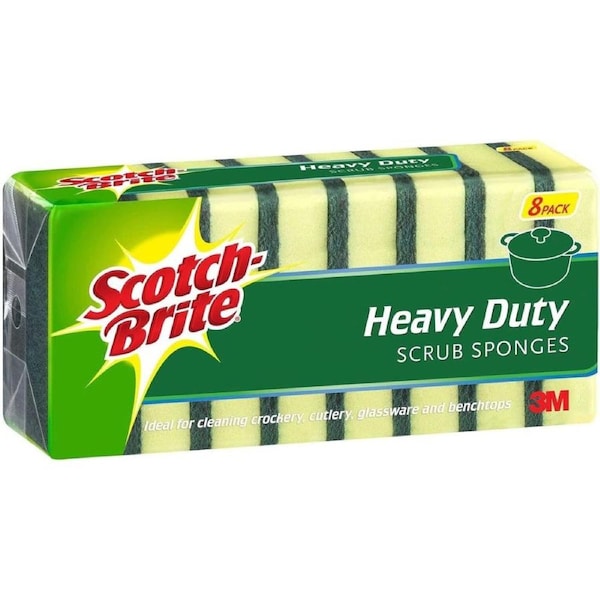(8 pack) Scotch-Brite Heavy Duty Scrub Sponges 115mm x 75mm x 30mm, Green
