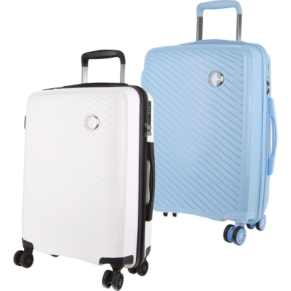 2x Pierre Cardin Inspired Milleni Cabin Luggage Bag 54cm (39L) - Blue & White