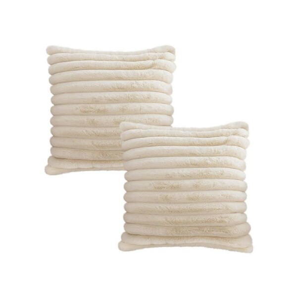 SOGA 2X 45cm Fur Faux Rabbit Soft Decorative Covers Pack Cover Plush Off White Throw Pillow