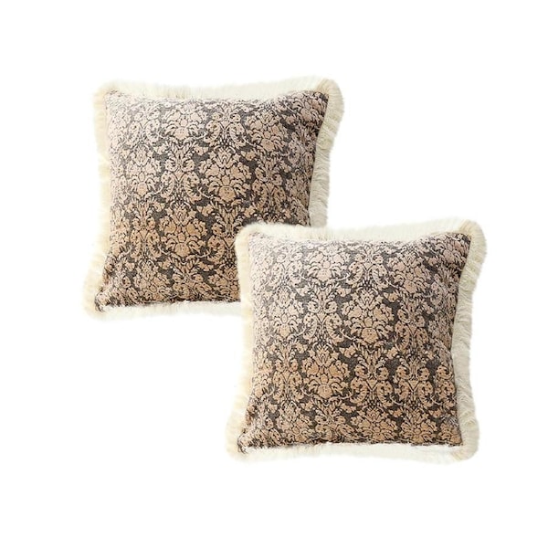 SOGA 2X 45cm Wabi-sabi Floral Cover & Vintage Dark Floral Tassel Square Throw Pillow