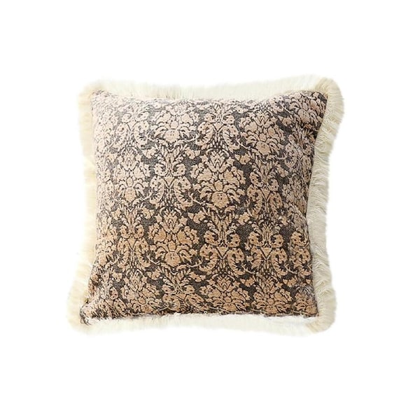 SOGA 45cm Wabi-sabi Floral Cover & Vintage Dark Floral Tassel Square Throw Pillow