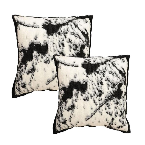 SOGA 2X 45cm Light Vintage Leopard Print Black & White Ink Splatter Wide-Edge SquareThrow Pillow