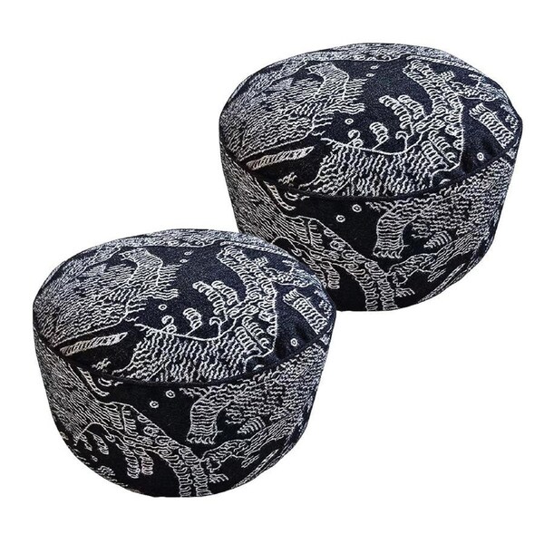 SOGA 2X 50x30cm Black Round Soft Pouffe Seat Cushion Elegant Home Accent Décor Stylish Footstool