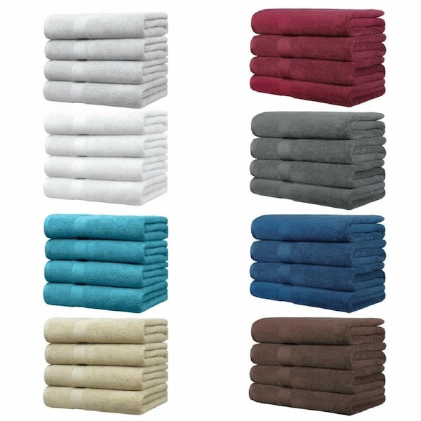 LINENOVA 4Pcs 100% Cotton Bath Sheets Towels Set 90x180 cm - 650GSM - 8 Colors White
