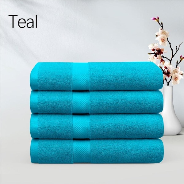 LINENOVA 4Pcs 100% Cotton Bath Sheets Towels Set 90x180 cm - 650GSM - 8 Colors Teal