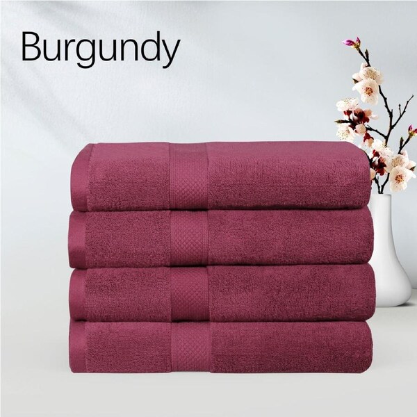 LINENOVA 4Pcs 100% Cotton Bath Sheets Towels Set 90x180 cm - 650GSM - 8 Colors Burgundy