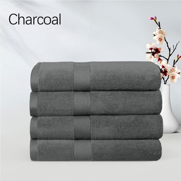 LINENOVA 4Pcs 100% Cotton Bath Sheets Towels Set 90x180 cm - 650GSM - 8 Colors Charcoal