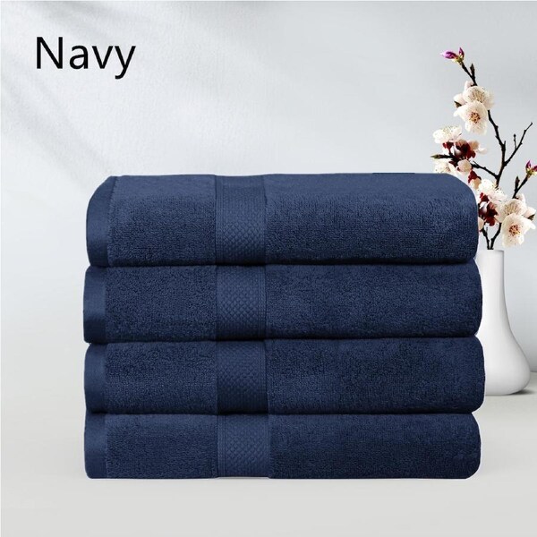 LINENOVA 4Pcs 100% Cotton Bath Sheets Towels Set 90x180 cm - 650GSM - 8 Colors Navy