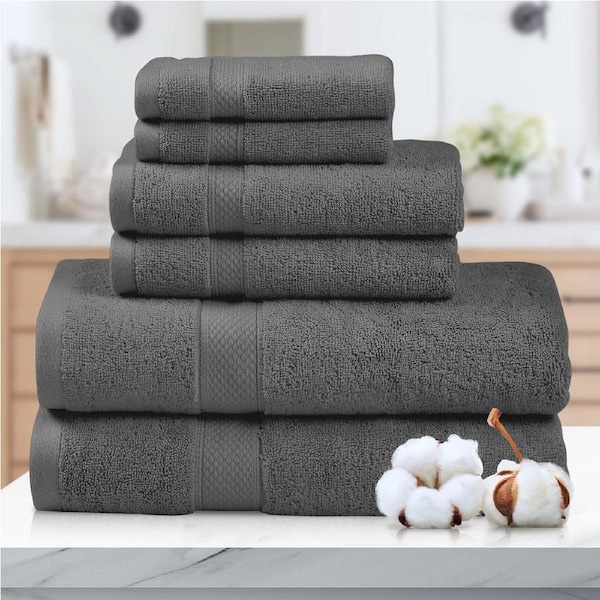 LINENOVA 6 Pieces 650 GSM 100% Cotton Bathroom Towels Sets Bath Towels Hand Towels Face Towels Charcoal