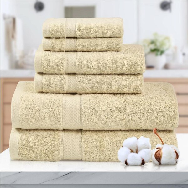 LINENOVA 6 Pieces 650 GSM 100% Cotton Bathroom Towels Sets Bath Towels Hand Towels Face Towels Linen