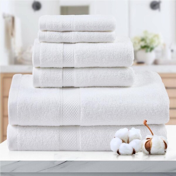 LINENOVA 6 Pieces 650 GSM 100% Cotton Bathroom Towels Sets Bath Towels Hand Towels Face Towels White