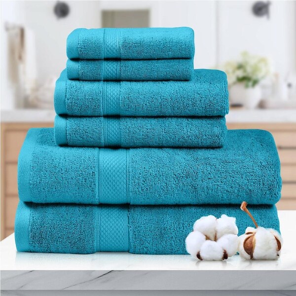 LINENOVA 6 Pieces 650 GSM 100% Cotton Bathroom Towels Sets Bath Towels Hand Towels Face Towels Teal