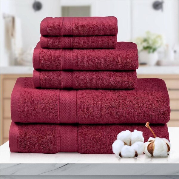 LINENOVA 6 Pieces 650 GSM 100% Cotton Bathroom Towels Sets Bath Towels Hand Towels Face Towels Burgundy