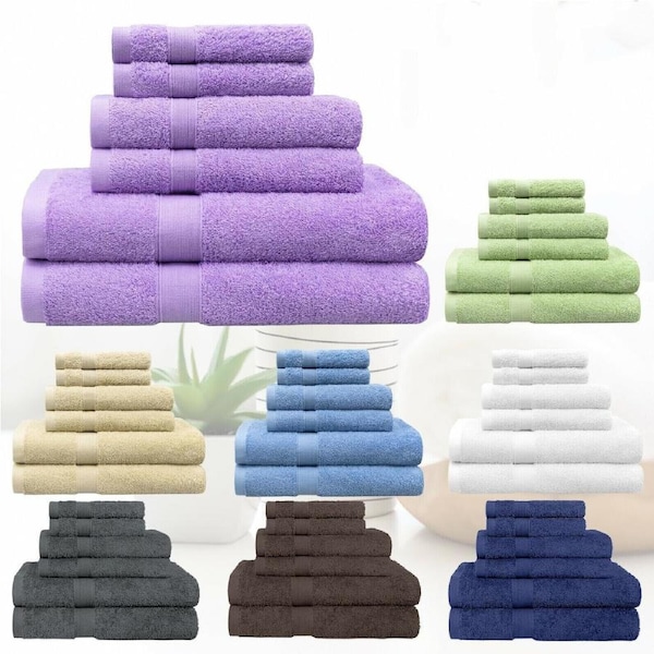 LINENOVA 100% Cotton Bathroom Towels Sets Bath Towels Hand Towels Face Towels 550 GSM 6 Pieces Charcoal