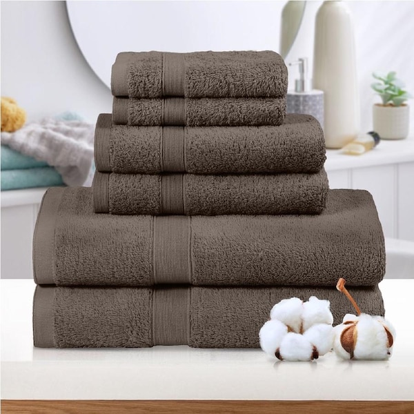 LINENOVA 100% Cotton Bathroom Towels Sets Bath Towels Hand Towels Face Towels 550 GSM 6 Pieces Chocolate Brown