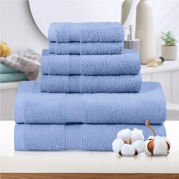 LINENOVA 100% Cotton Bathroom Towels Sets Bath Towels Hand Towels Face Towels 550 GSM 6 Pieces Blue suede