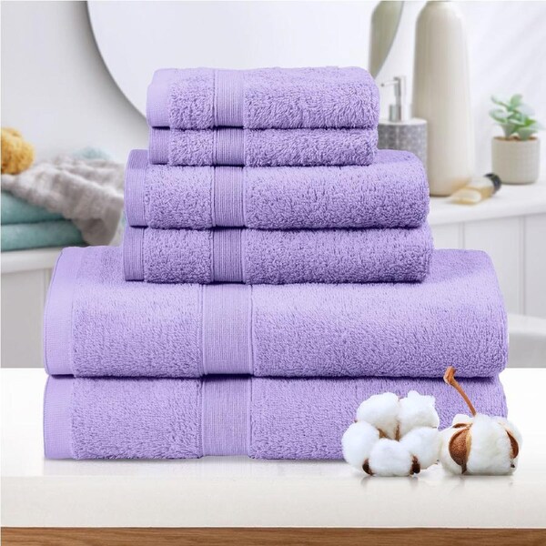 LINENOVA 100% Cotton Bathroom Towels Sets Bath Towels Hand Towels Face Towels 550 GSM 6 Pieces Lavender